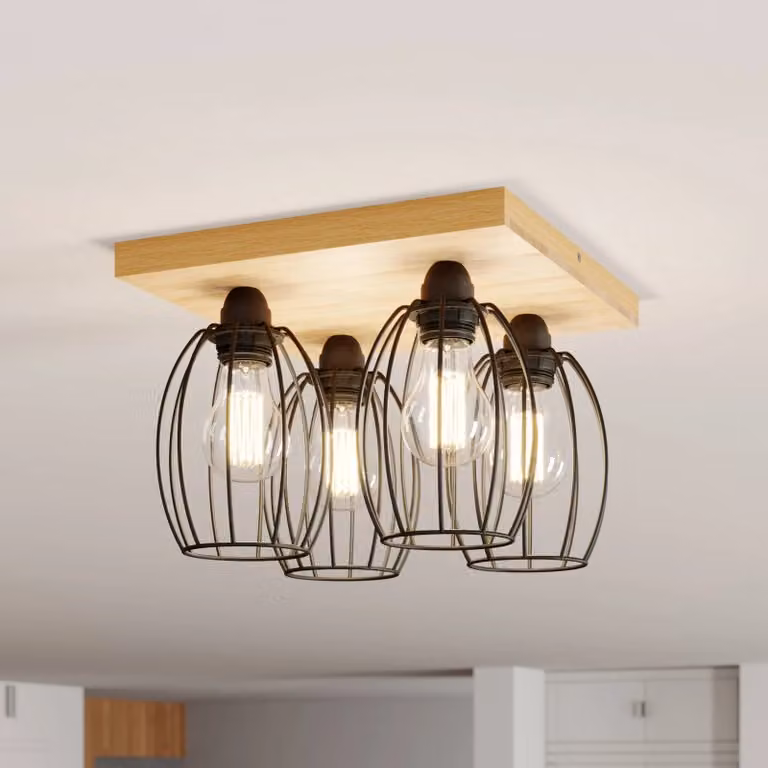 Plafoniera soffitto Beevly BRITOP, dimmerabile, Legno chiaro, Soggiorno / Sala da pranzo, Legno, Plafoniera