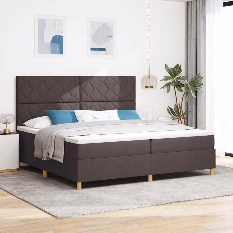 Maison Exclusive - Letto boxspring con testiera, marrone scuro, 200 x 200 cm, rivestimento in tessuto