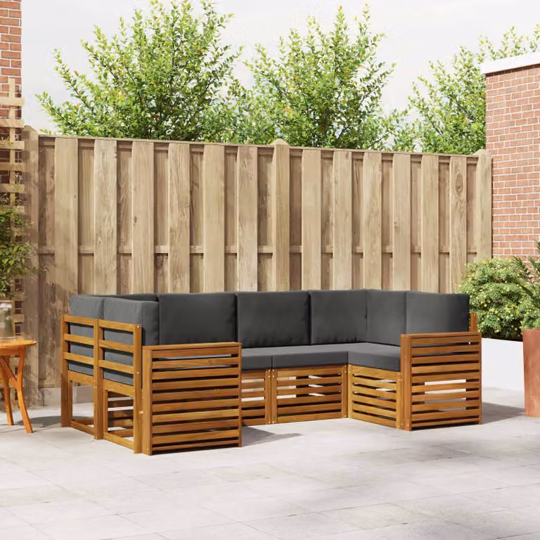 Set di divani da esterno vidaXL a forma di L composto da 6 pezzi in legno di acacia con cuscini beige e antracite