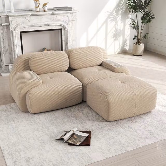 Divano angolare 82" velluto morbido - Xylo - Modulare, senza montaggio, imbottitura elastica, beige
