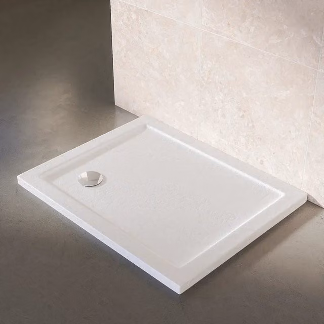 Piatto doccia rettangolare Parama in acrilico effetto pietra bianco con superficie antiscivolo L: 80 cm, P: 140 cm – 1