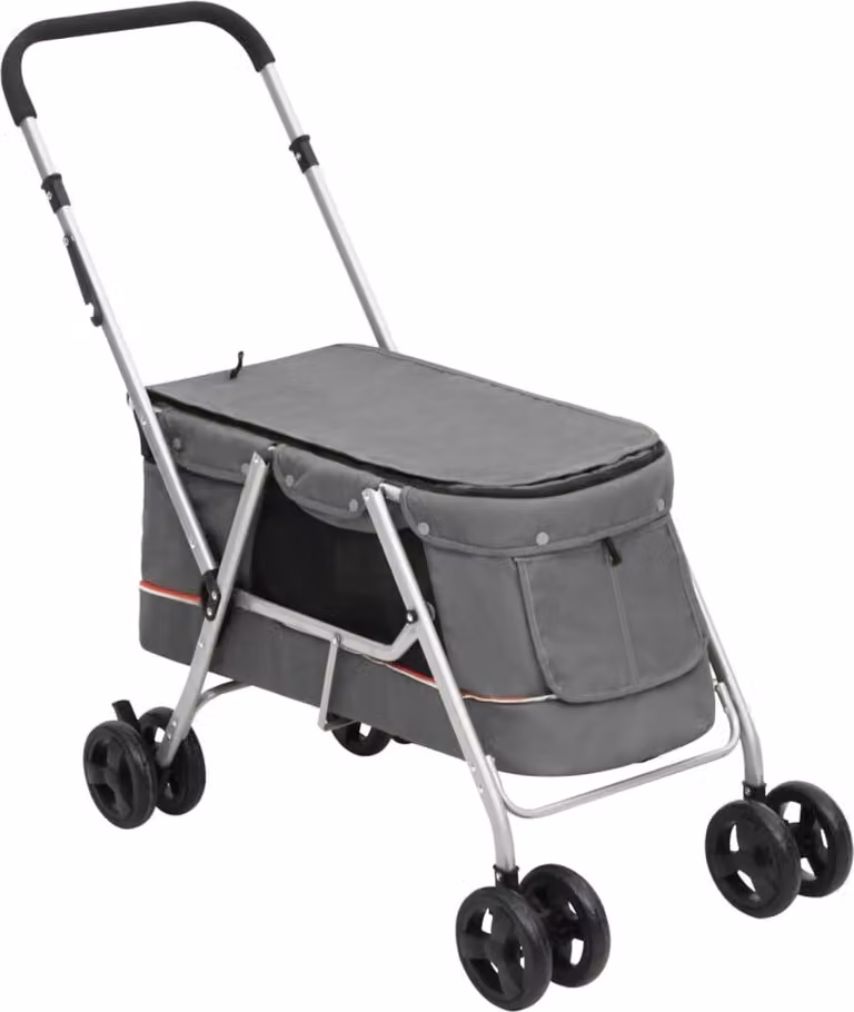 Passeggino Cani Pieghevole Grigio 100x49x96cm Tessuto di Lino