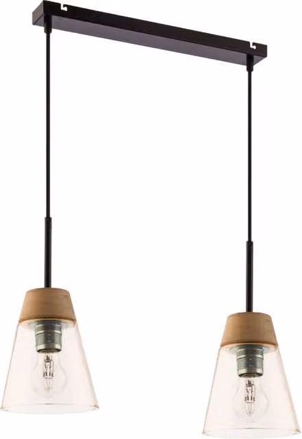 Lampada sospesa Domino Jupiter in metallo, legno e vetro ambra, colore nero e multicolore, 2xE27, dimmabile
