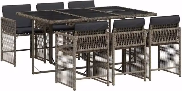 Set da Pranzo da Giardino 7 pz | Set Salotto da Giardino con Cuscini in Polyrattan Grigio