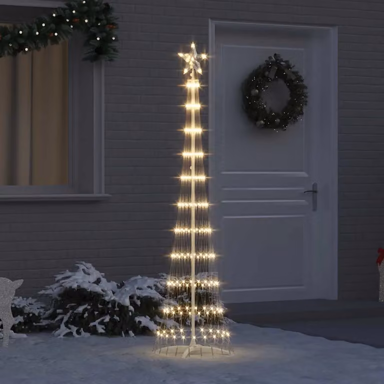 Albero di Natale moderno vidaXL con LED bianco caldo in metallo, L/P/H: 51 x 51 x 190 cm