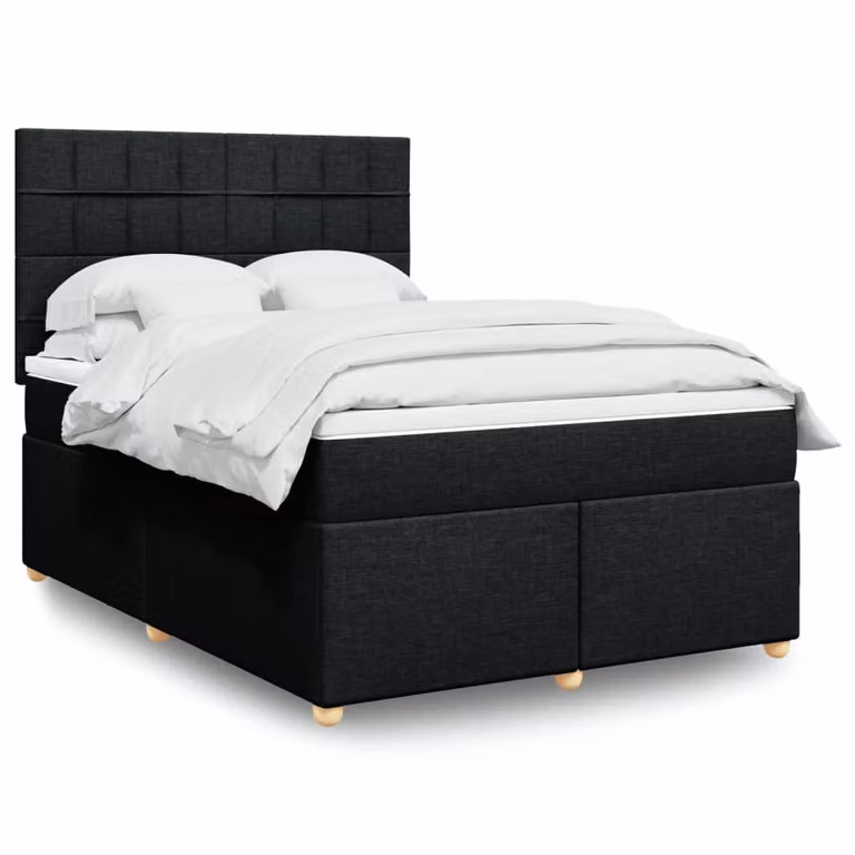 vidaXL Giroletto a Molle con Materasso Nero in Tessuto L/P/H: 160 x 200 cm