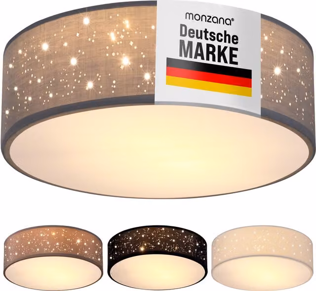 Lampadario da soffitto MONZANA in tessuto e alluminio grigio, Ø 38 cm – 1