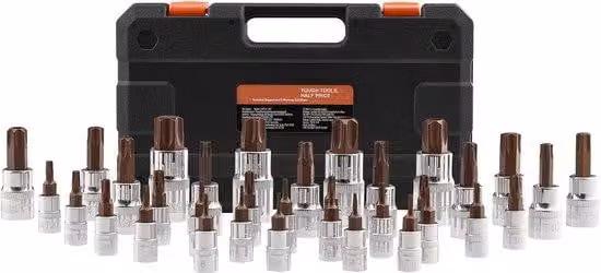 Set di cacciaviti Torx, da 6 a 70, in acciaio massiccio, acciaio S2 e acciaio Cr-V, con attacchi da 1/4 di pollice, 3/8 di pollice e 1/2 di pollice, fornito con valigetta per il trasporto, funzionamento manuale, set da 34 pezzi