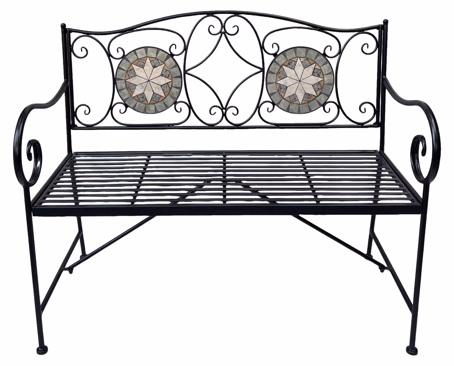 AXI Margot Panchina da giardino con mosaico e modello Star - Stile bistrot | Pancha da esterno in ferro con piastrelle in mosaico ceramico | Con schienale per 2 persone | 107 x 54 x 92 cm