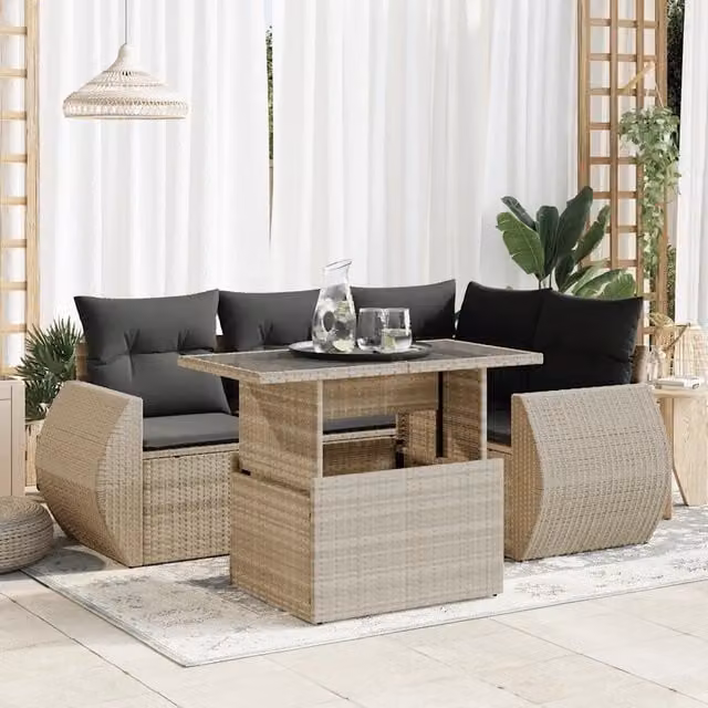 Set Divano da Giardino 5pz con Cuscini Grigio Chiaro Polyrattan 3326633