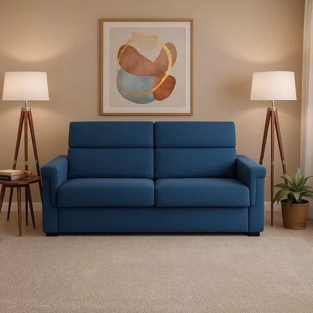 Divano Letto 2 Posti Tenna DMORA Blu con Rivestimento Sfoderabile e Struttura in Legno Made in Italy L: 185 cm, P: 95 cm – 1