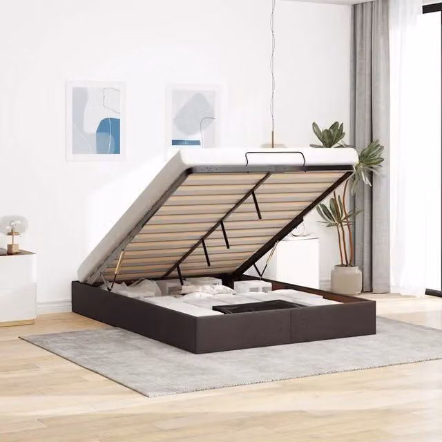 Struttura Letto con Contenitore a Sollevamento vidaXL in Tessuto Marrone L: 140 cm, P: 200 cm, H: 203 cm