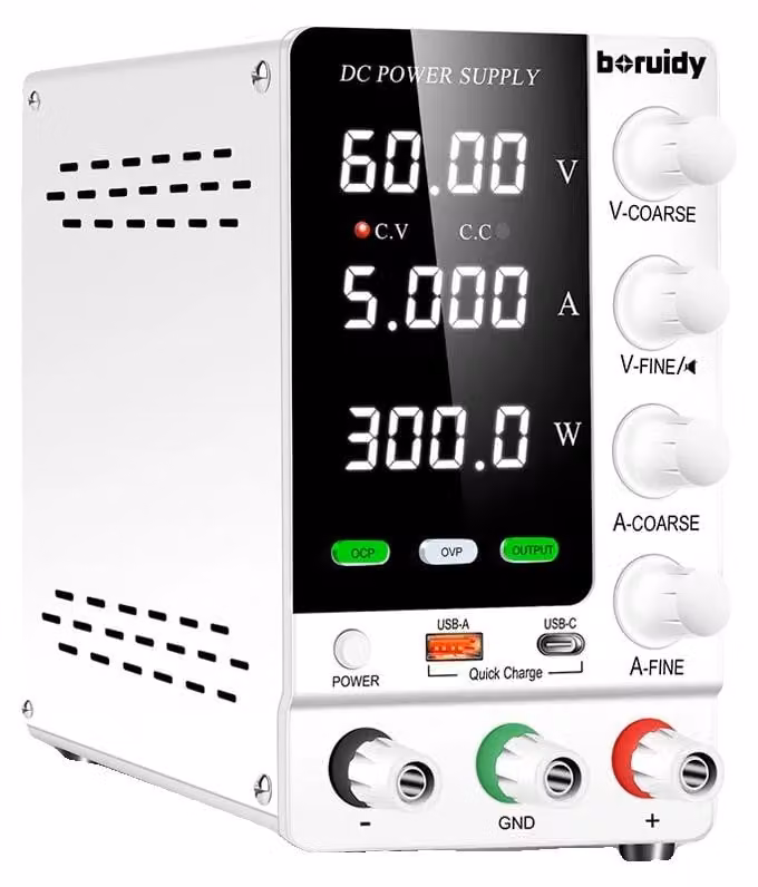 Alimentatore stabilizzato, tensione di uscita regolabile, protezione da sovratensione, modello SPS-C605S, 60V 5A