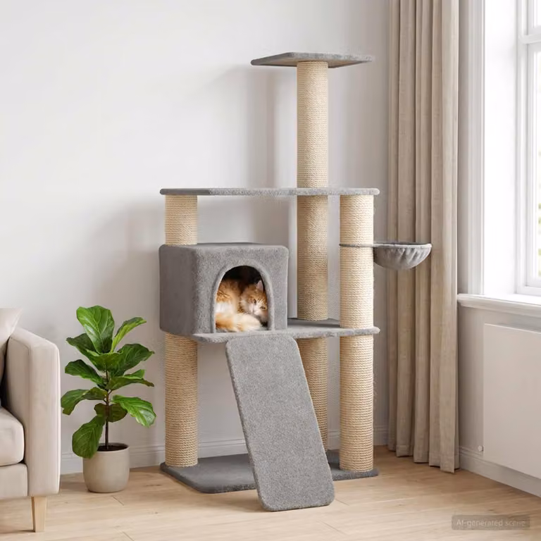 vidaXL Albero per gatti con pali in sisal Grigio Chiaro