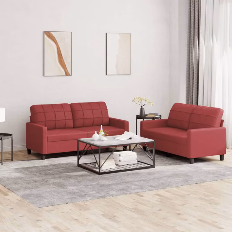 Set di 2 divani vidaXL in similpelle rossa con cuscini, design moderno per soggiorno