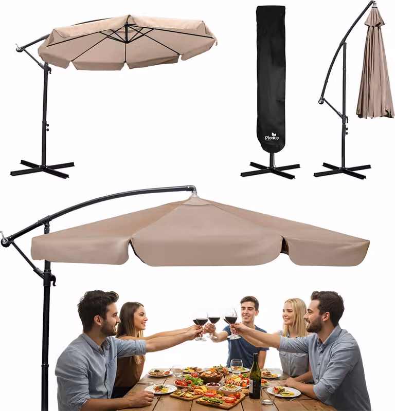 Ombrellone da giardino pieghevole a 8 segmenti da 350 cm con copertura Plonos PL-881