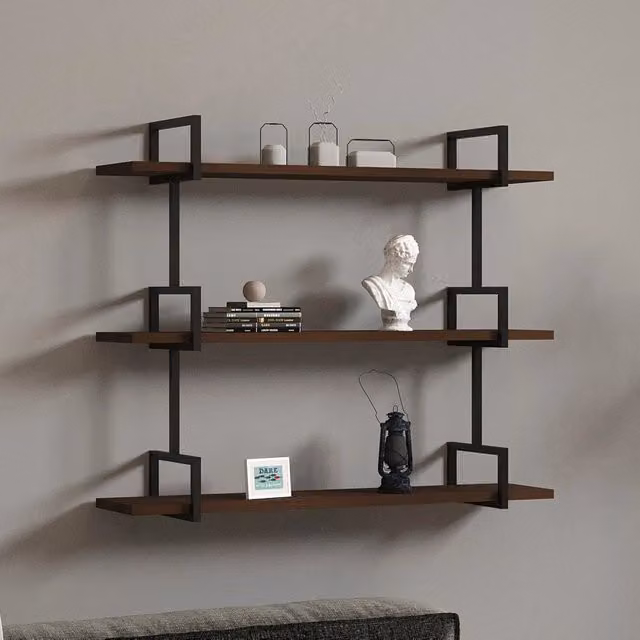Mensola Vibrata DMORA con 3 Ripiani, Marrone e Nero, L 87 cm x P 23 cm x H 76 cm