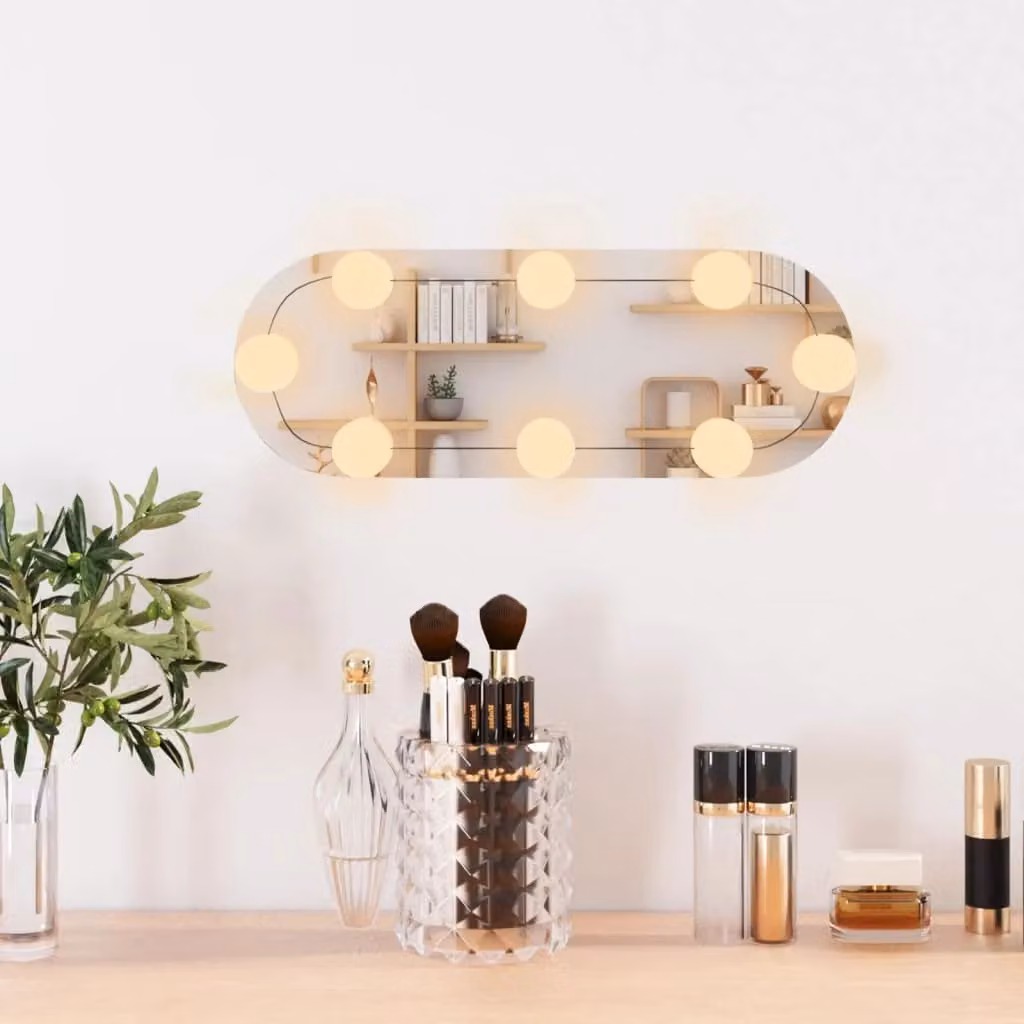 Specchio per vanità AIORBER, con luce LED, due colori di luce, connessione USB, per camera da letto, corridoio, ovale, 15x40 cm