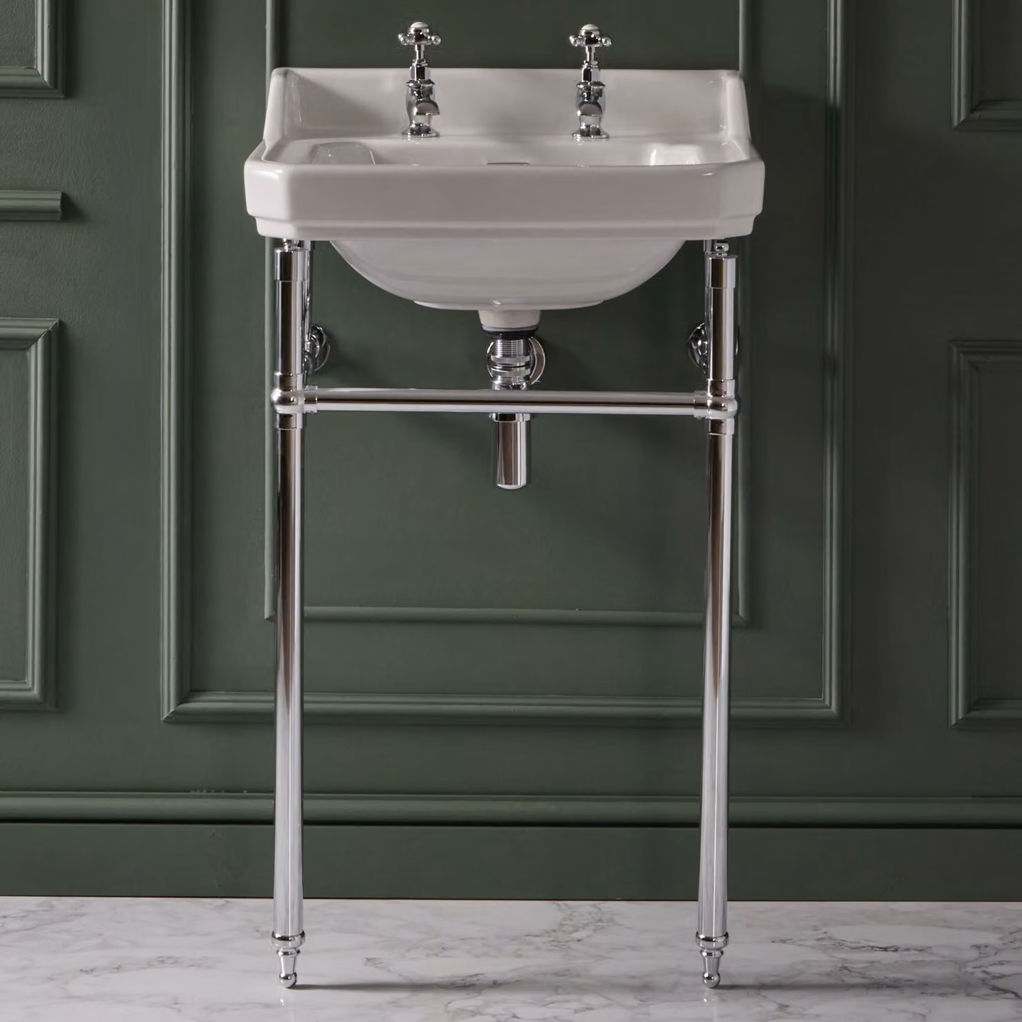 Consolle con Lavabo e Struttura Tradizionale 560mm Cromata - 2 Fori per Rubinetteria - Richmond
