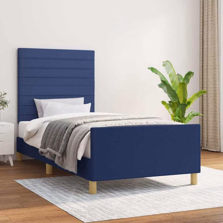 vidaXL Giroletto senza Materasso Blu in Tessuto con Struttura in Legno di Larice L/P/H: 90 x 200 x 128 cm