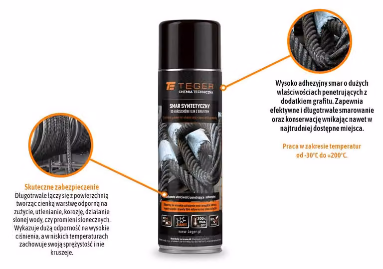 Grasso sintetico per catene e funi, con grafite, 500 ml, marca Teger