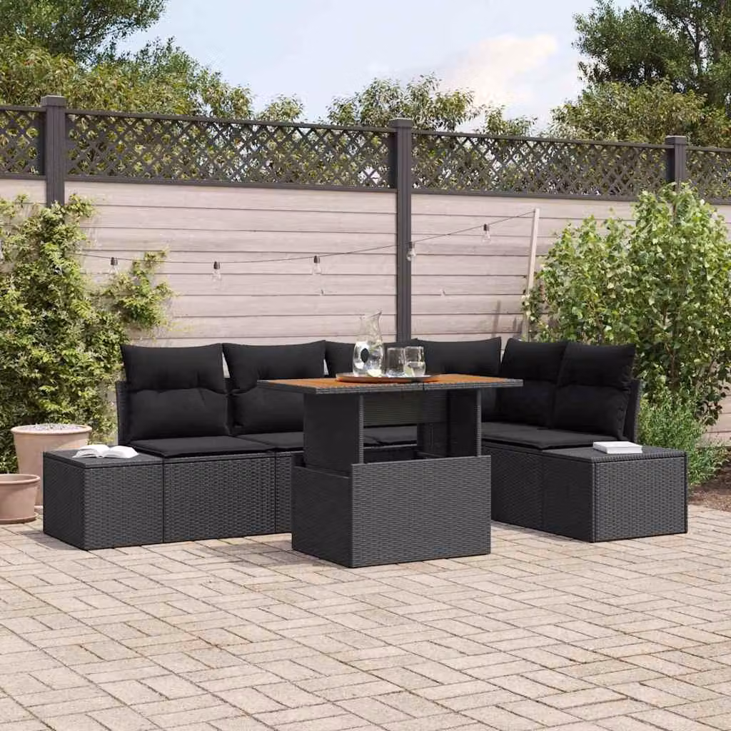 Maison Exclusive - Set da giardino composto da 6 pezzi, divano in rattan sintetico nero