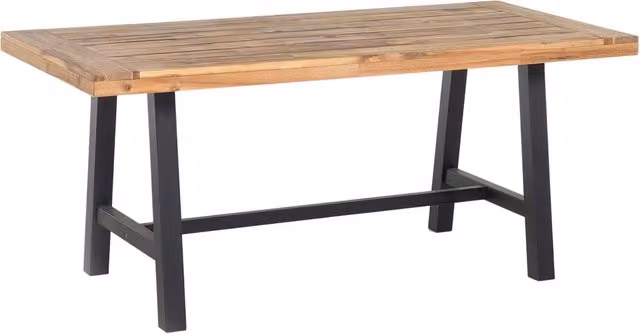 Tavolo da pranzo rettangolare moderno Beliani in legno di acacia oliato marrone e nero per interno ed esterno L: 170 cm, P: 80 cm, H: 74 cm