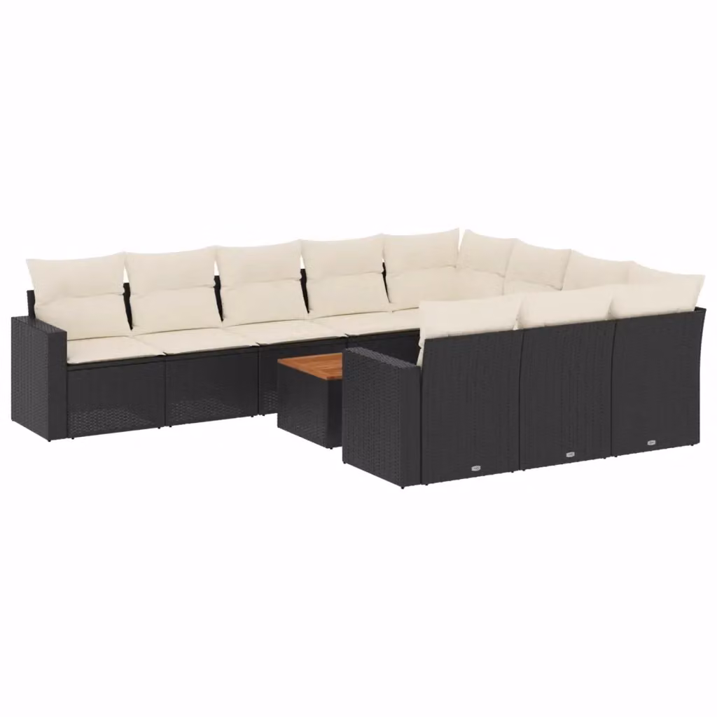 Set di Divani da Giardino Moderno VIDAXL in Polyrattan Nero con Cuscini, 11 Pezzi – 2