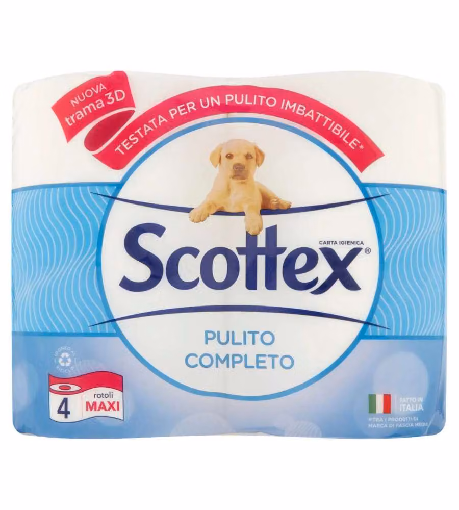Scottex Carta Igienica Pulito Completo 4pz Bianco Maxi Rotoli Assorbenti
