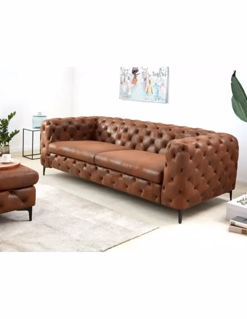 Divano dritto VELENA Meublorama in stile barocco marrone con microfibra e piedi in metallo nero L/P/H: 235 x 72 x 67 cm – 2