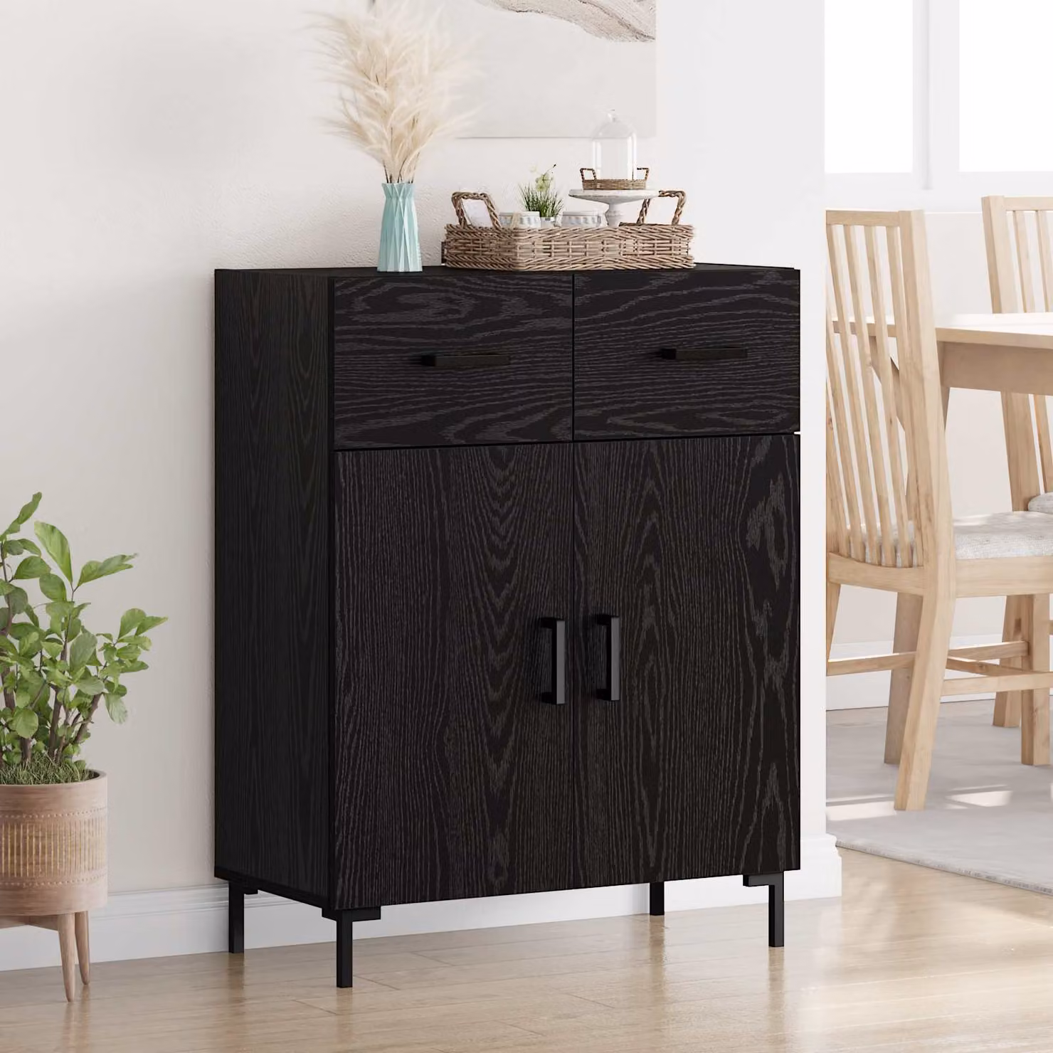 Credenza moderna vidaXL in legno ingegnerizzato nero, L 69,5 x P 34 x H 90 cm