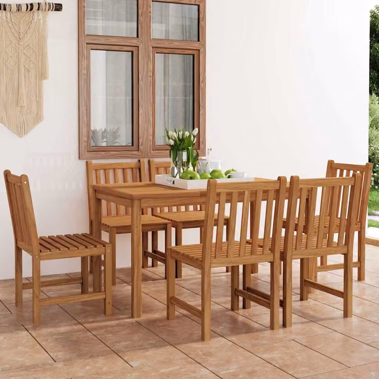 Set da pranzo da giardino vidaXL in legno di teak marrone, 7 pezzi, L: 140 cm, P: 80 cm