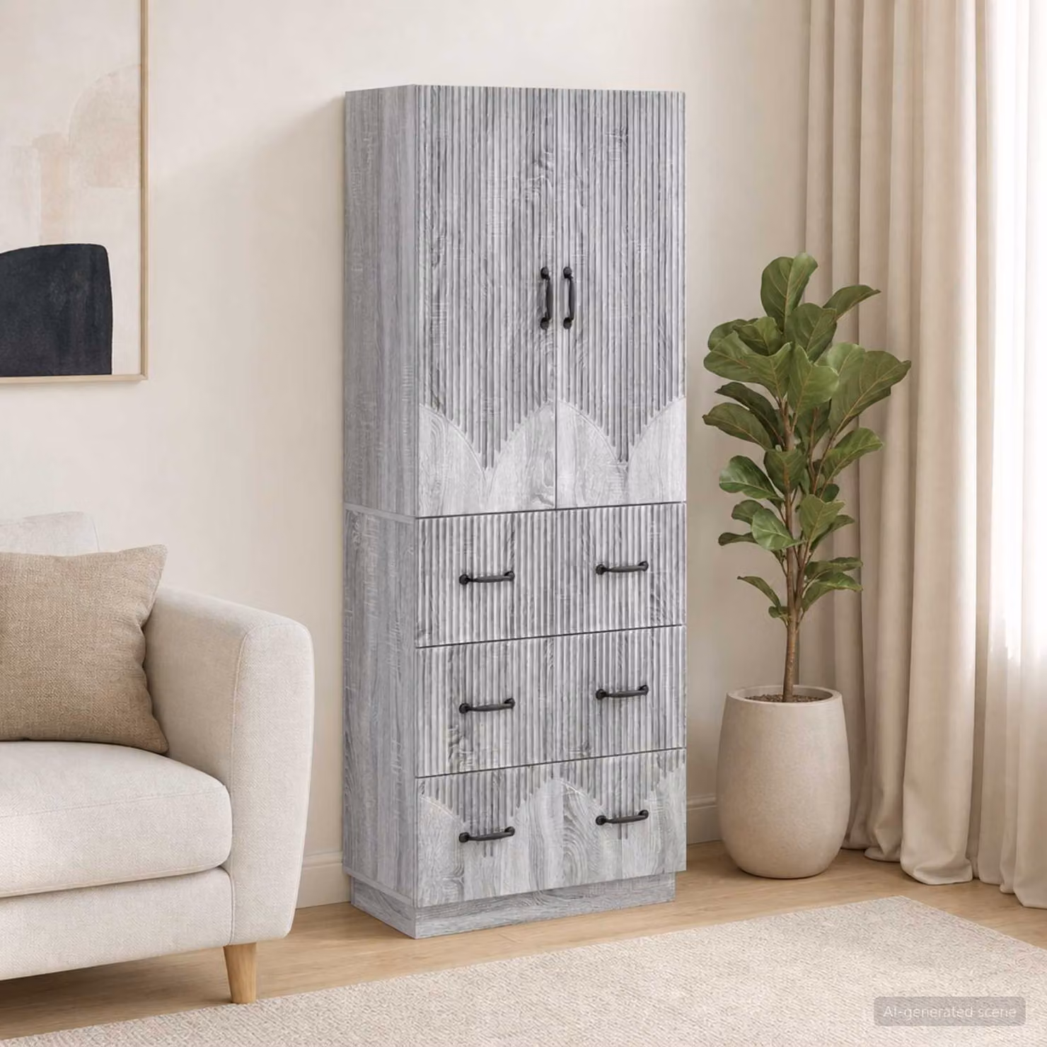 Set di 2 armadi moderni vidaXL grigi con ante scorrevoli e cassetti, L/P/H: 66 x 34,5 x 87 cm