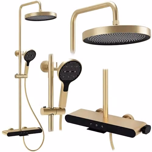 Rea - Set Doccia Farel - Ottone - Oro Spazzolato - 40 x 15,5 x 128 cm