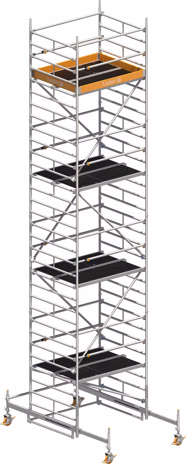 Ponteggio mobile Layher Uni Kompakt P2 con parapetto Uni Telegeländer 9,38 m AH