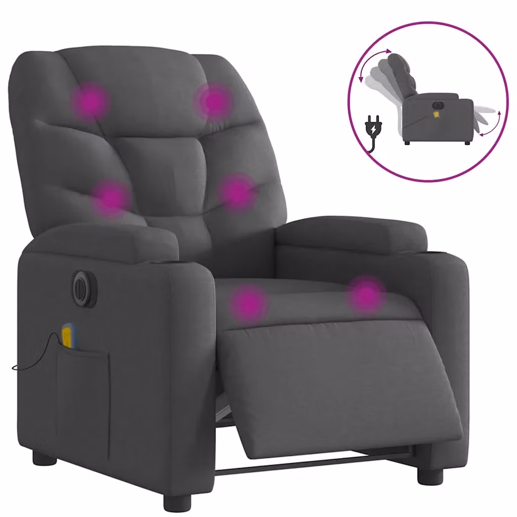 Poltrona Reclinabile Elettrica con Massaggio vidaXL in Tessuto Grigio – 2