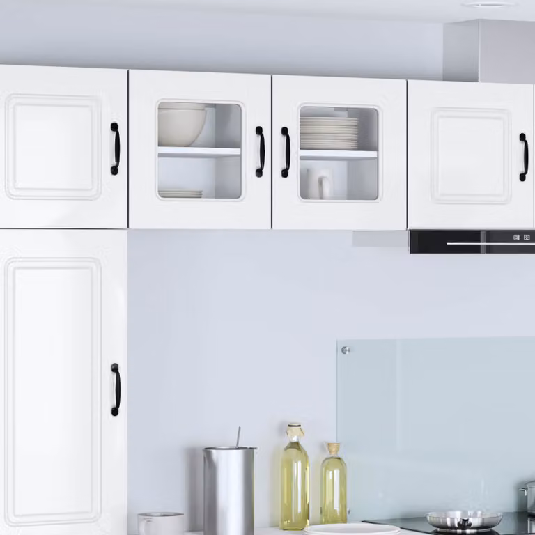 vidaXL Pensile da cucina moderno in MDF bianco lucido con ante in vetro