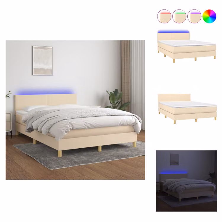 vidaXL Letto a molle insacchettate con materasso e tessuto LED crema 140x200 cm - Letti e strutture letto