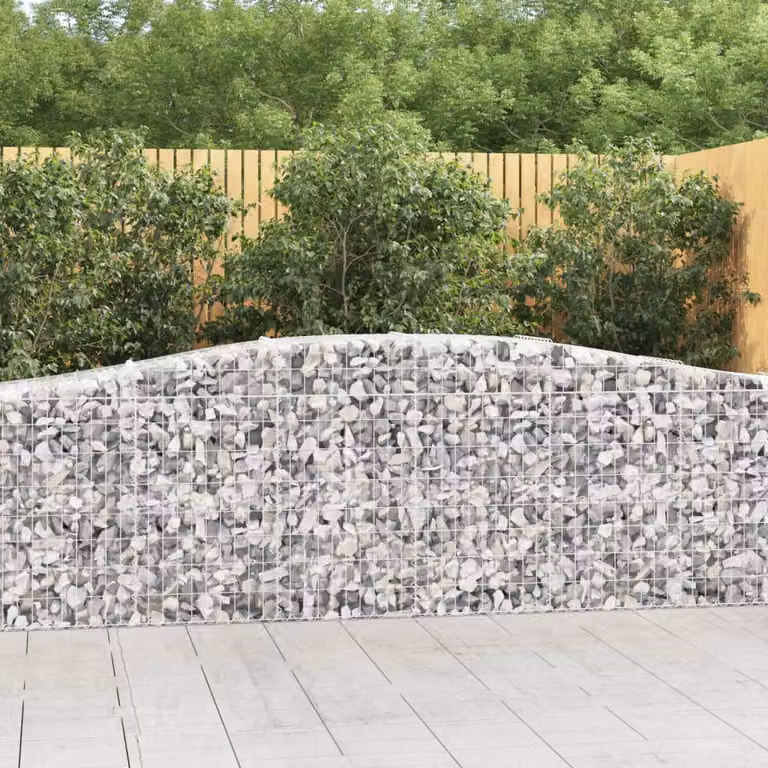 Set di 3 Cesti Gabbioni ad Arco vidaXL in Ferro Zincato Grigio, L: 400 cm, H: 80-100 cm, P: 50 cm
