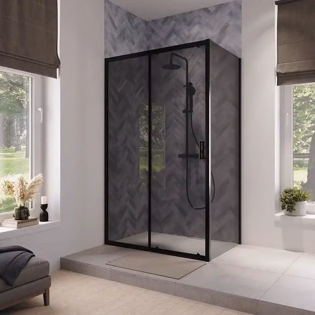 Box doccia 80x110 cm scorrevole vetro 6mm fumé profili nero opaco | Lipari