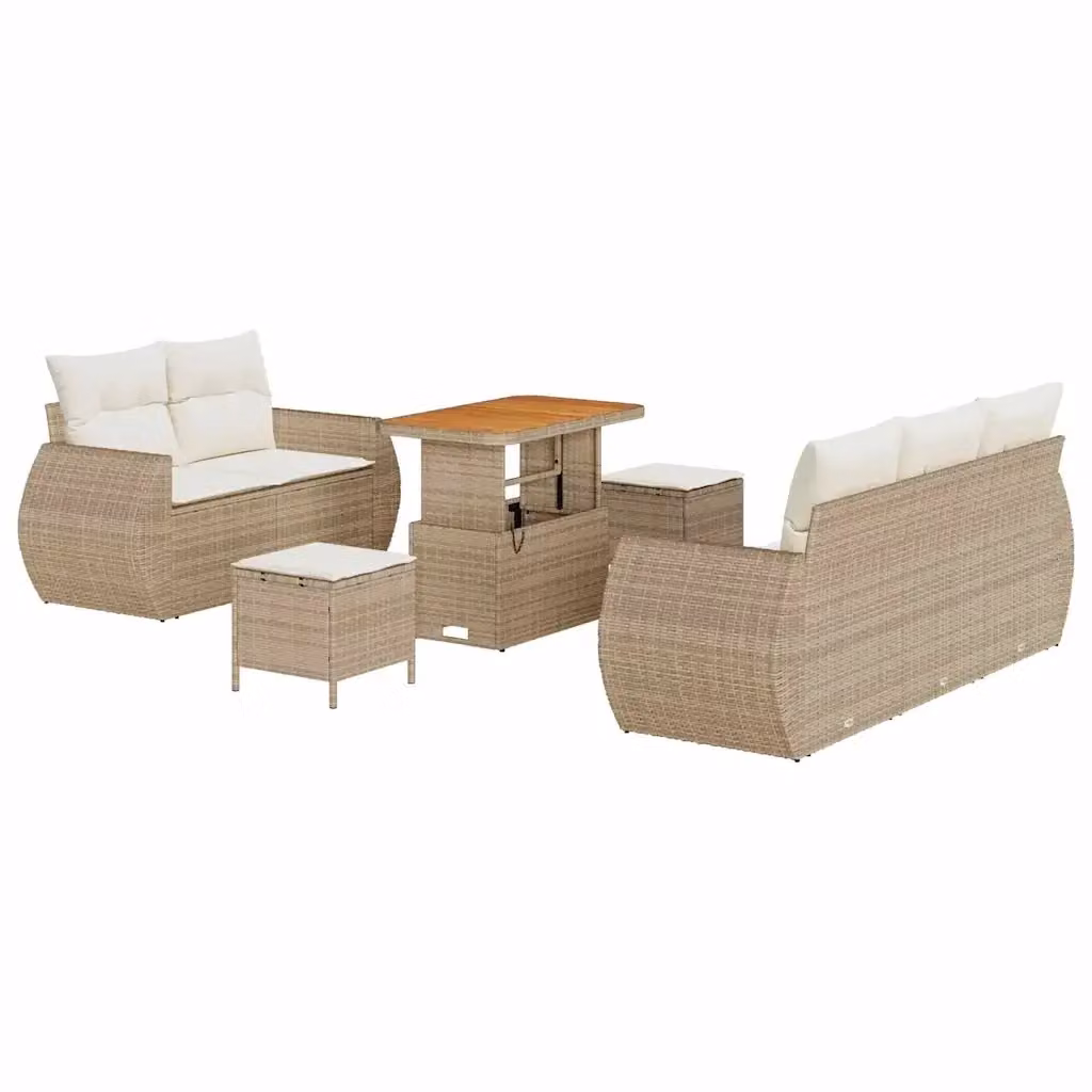 Set Divano da Giardino a L vidaXL 8 Pezzi con Cuscini Beige e Bianco – 2