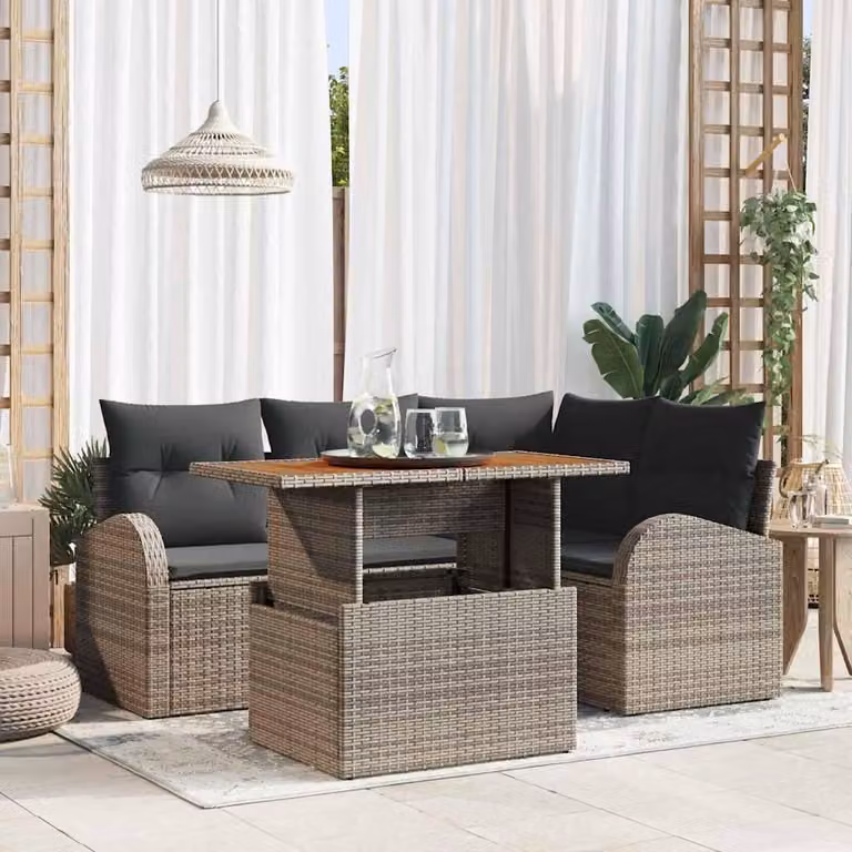Maison Exclusive - Set da giardino composto da 5 pezzi, divano, colore grigio, realizzato in rattan sintetico