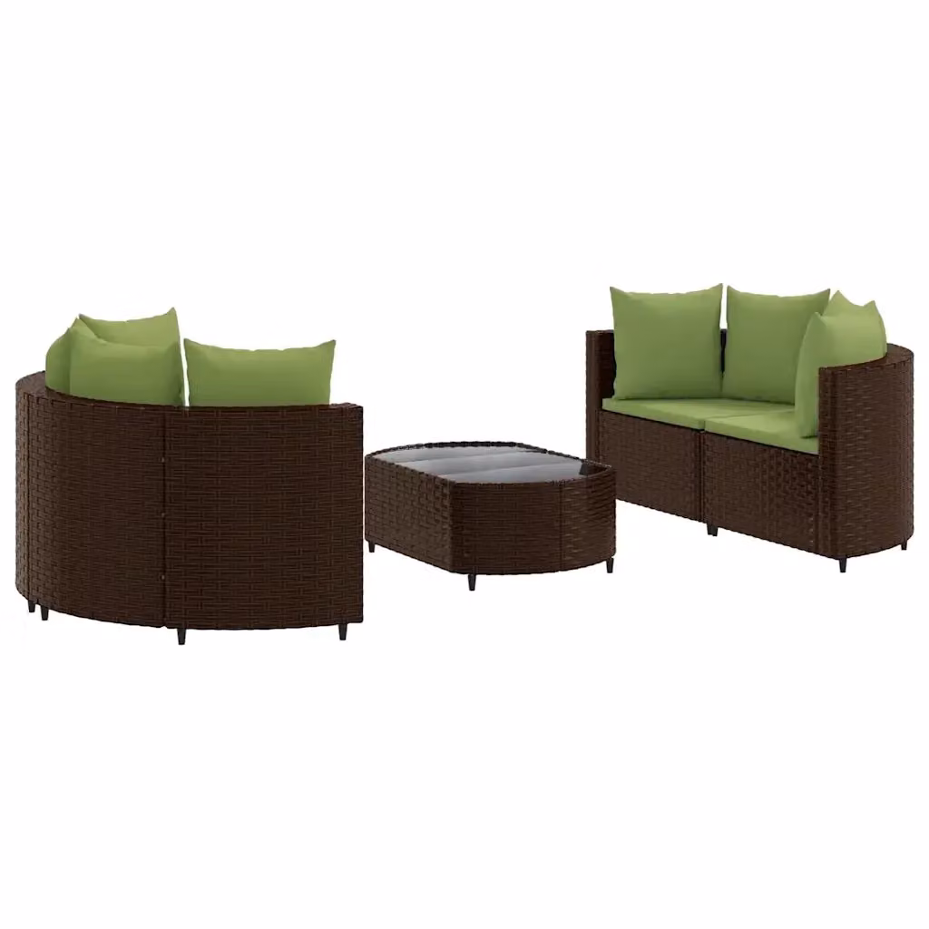 Set Divano da Giardino vidaXL 5 Pezzi a Forma di L con Tavolino e Cuscini Marrone e Verde – 2