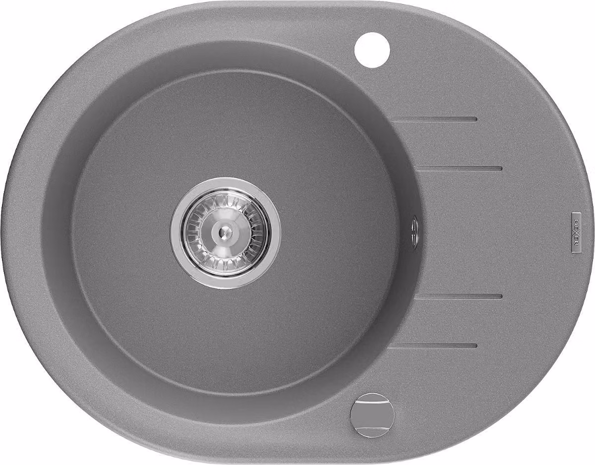 Mexen Kevin lavello in granito 1 vasca con sgocciolatoio 586 x 458 mm, grigio, sifone cromato - 6517581005-71