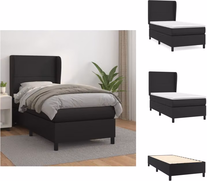 vidaXL Letto a molle con materasso nero 90x190 cm in Pelle finta - Letti e strutture letto