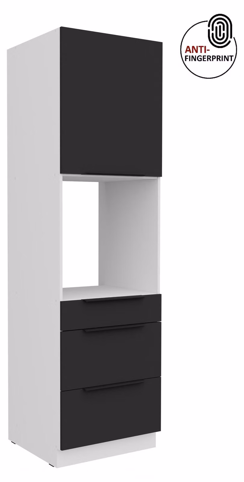 Armadio alto da cucina da 60 cm, cucina ARIA nero ultra opaco + bianco opaco, frontali di alta qualità con rivestimento anti-impronta, mobile da cucina con chiusura ammortizzata