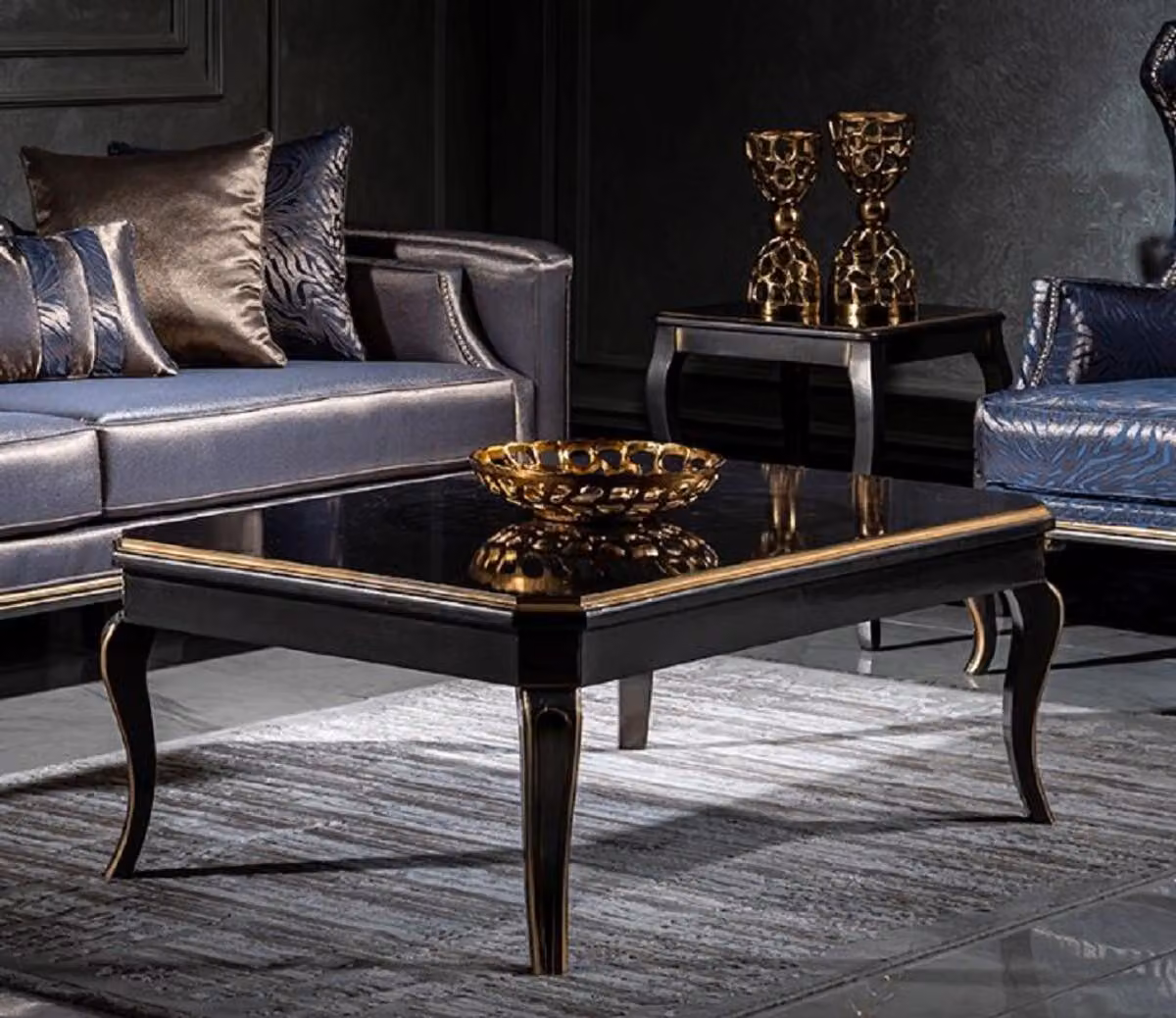 Casa Padrino tavolino barocco nero/oro - Elegante tavolo da salotto in stile barocco - Tavolo in legno massiccio fatto a mano - Mobili da salotto barocchi