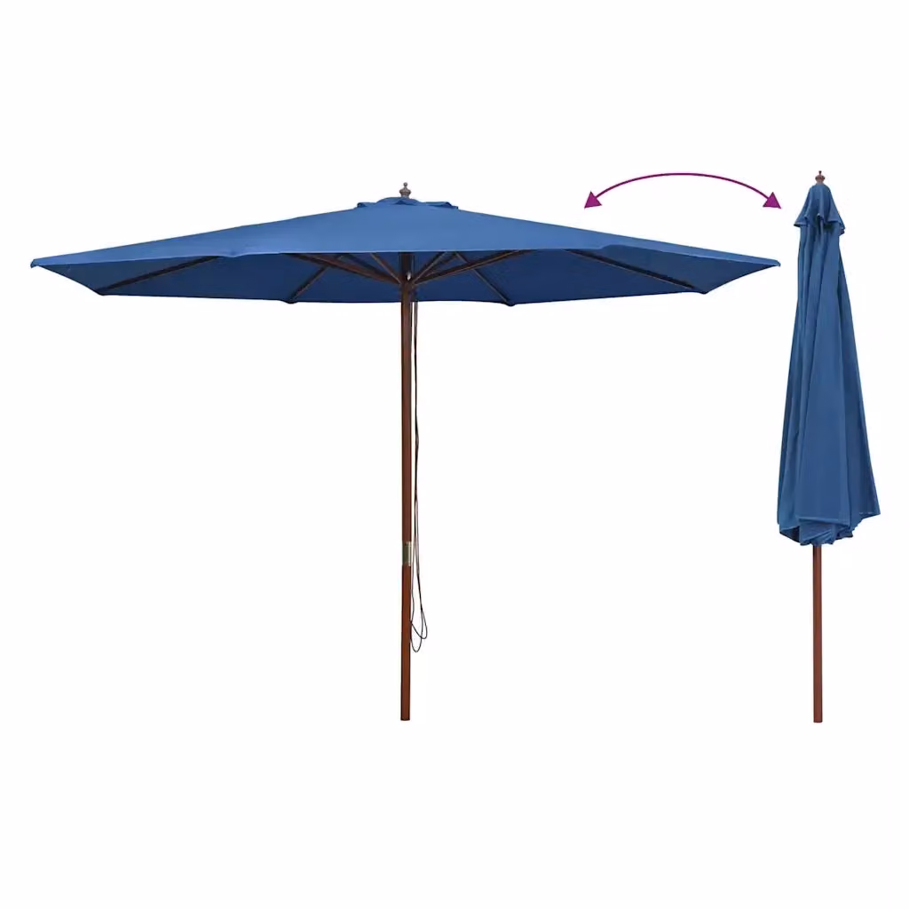 Ombrellone da esterni Videx con palo in legno e copertura in poliestere blu, diametro 350 cm – 2