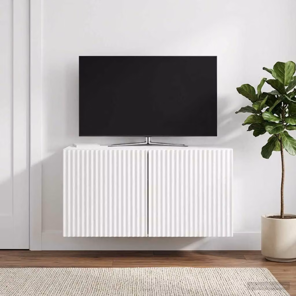 vidaXL Mobile Porta TV da Muro Moderno in MDF Bianco Lucido L: 59,5 cm, P: 31 cm, H: 30 cm