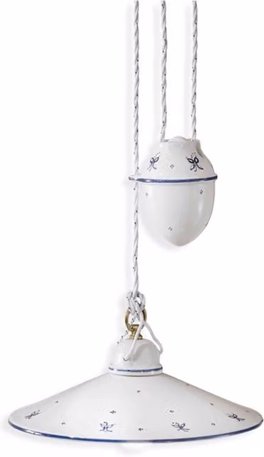 Sospensione Saliscendi Classica Asti Ceramica E Ottone Decorato 35 Cm 1 Luce E27